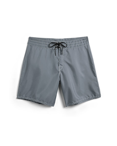 Front of the 300 Boardshorts in Slate. Black drawcord with nickel-plated grommets.