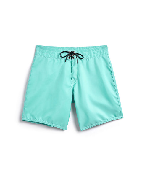 Front of the 300 Boardshorts in Aqua. Black drawcord with nickel-plated grommets.