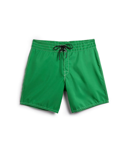 Front of the 300 Boardshorts in Kelly Green. Black drawcord with nickel-plated grommets.