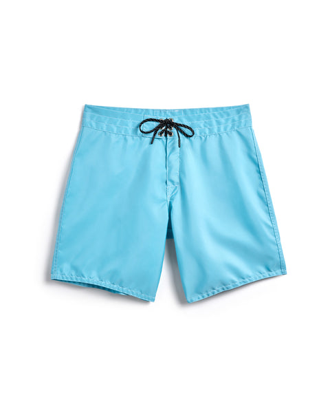 Front of the 300 Boardshorts in Light Blue. Black drawcord with nickel-plated grommets