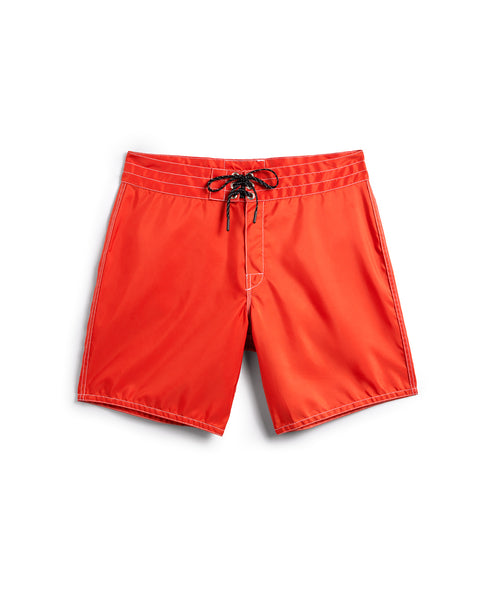 Front of the 300 Boardshorts in Orange. Black drawcord with nickel-plated grommets.