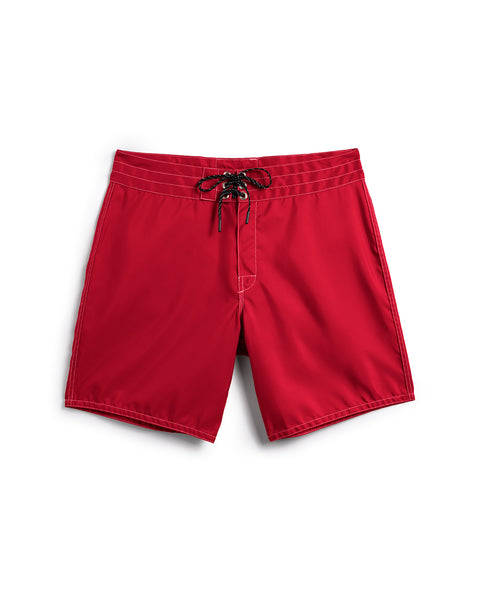 Front of the 300 Boardshorts in Red. Black drawcord with nickel-plated grommets.