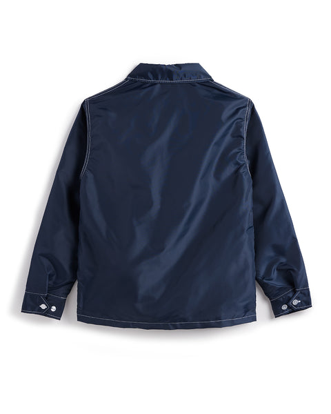 Navy Competition Jacket with white contrast stitching and buttons on sleeves.