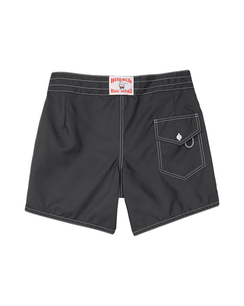 Back of the 310 Boardshorts in Black. Back pocket on right side with button closure and key loop. License Plate Label with Birdwell Logo on waistband 