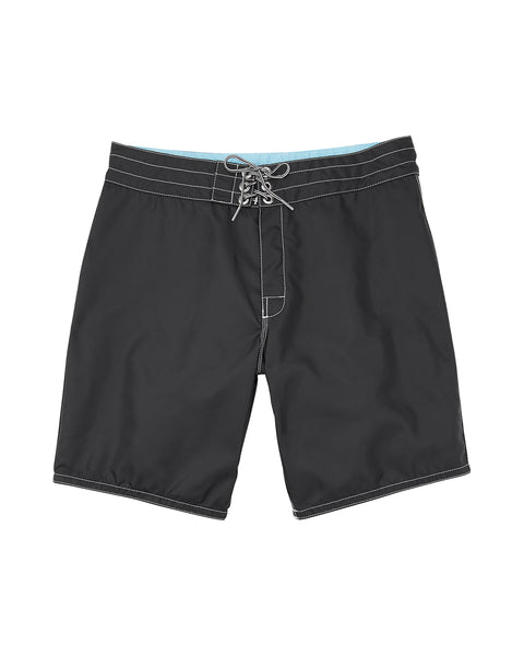 Front of the 311 Boardshorts in Black. Drawcord with nickel-plated grommets.
