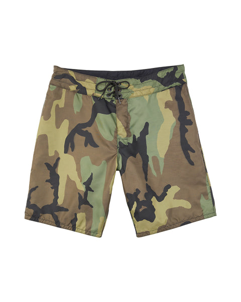 Front of the 311 Boardshorts in Camo. Drawcord with nickel-plated grommets.