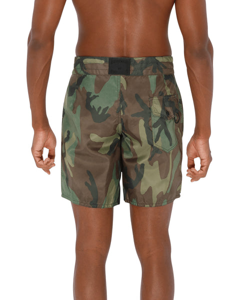 Model wearing the 311 Boardshorts in Camo, back view.