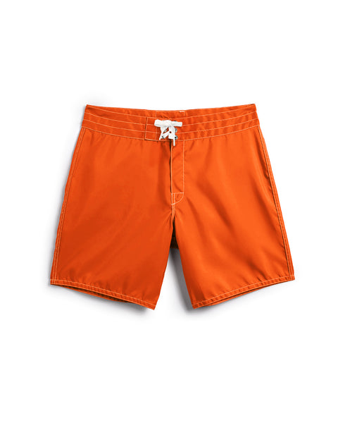 Front View, 300 Boardshorts in Medium Orange, White Drawcord, Product on white background.