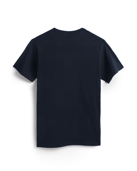 Navy blue t-shirt on a white background