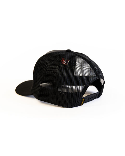 Black mesh hat with a Birdwell tag on the back with a white background