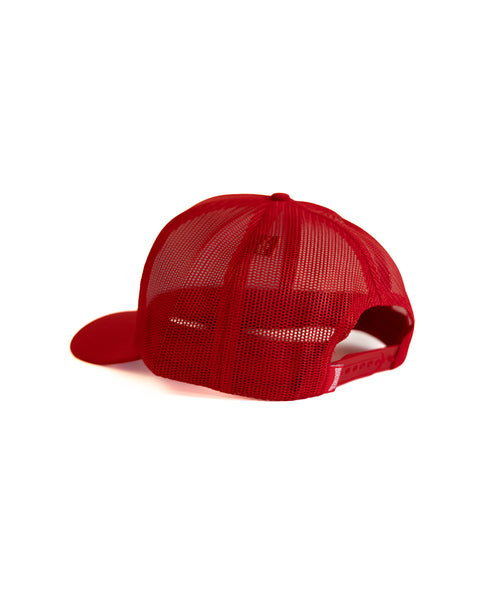 Red mesh dad hat on a white background