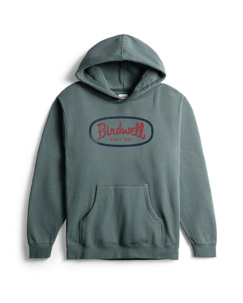 Atlantic Blue hoodie with 'Birdwell' logo on a white background