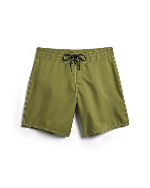 Front of the 300 Boardshorts in Army Green. Black drawcord with nickel-plated grommets.