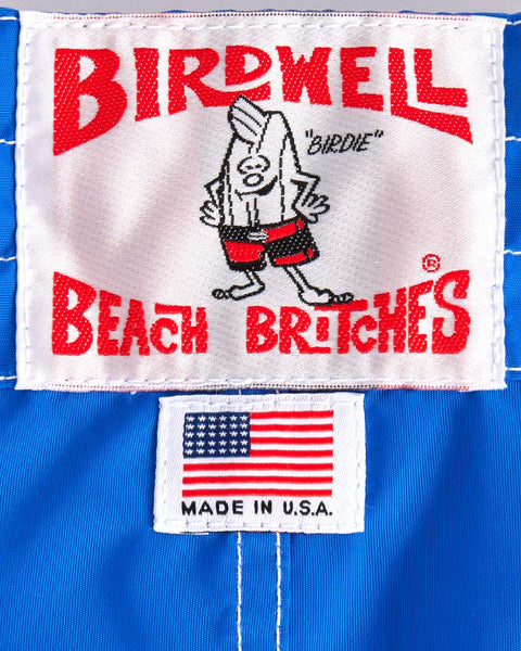 Birdwell Beach Britches License Plate Label and Made In USA Label on waistband.