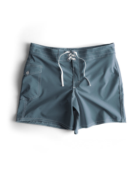 Front view of the 806 Boardshorts in Federal Blue. Product on white background. Drawstring in white with white contrast stitching.