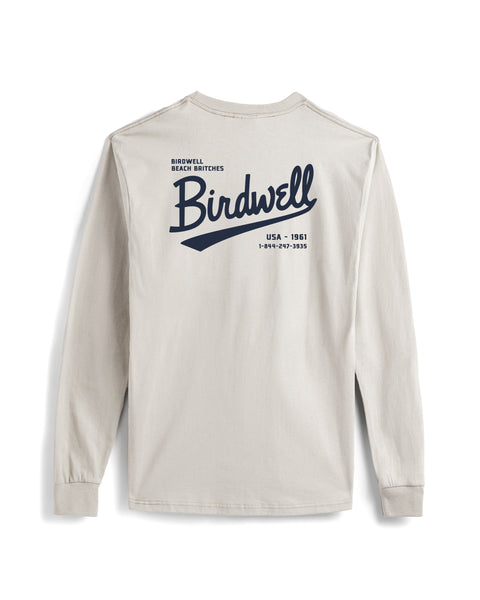 Beige long-sleeve shirt with 'Birdwell' logo on a white background