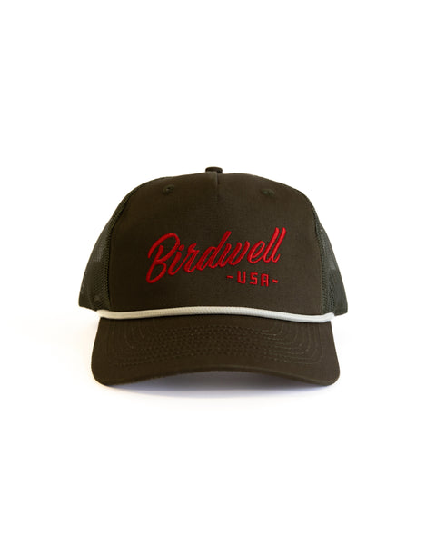 Script Twill Trucker - Olive/Red