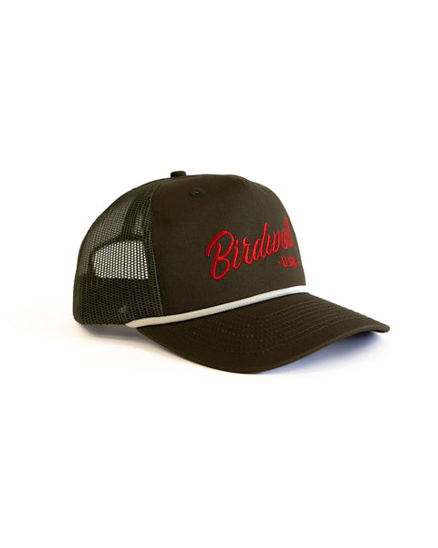 Script Twill Trucker - Olive/Red