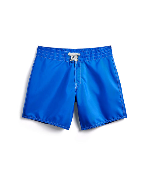 Blue shorts with a white drawstring on a white background