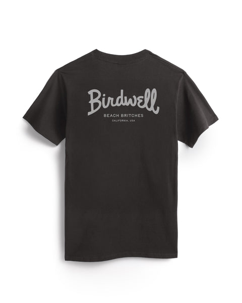 Black t-shirt with 'Birdwell' logo on a white background