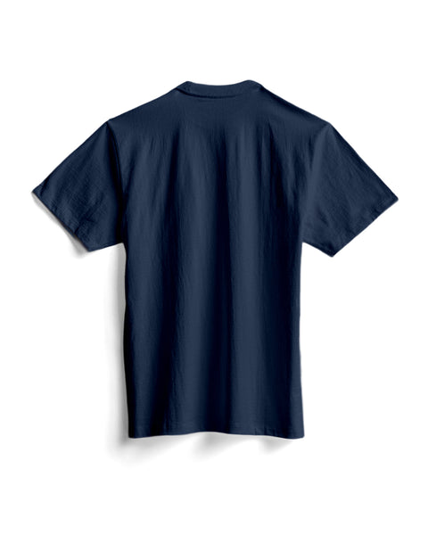 The High Tee Pocket - Navy, a short-sleeve pocket t-shirt crafted from 100% cotton, is shown from the back and displayed against a white background.