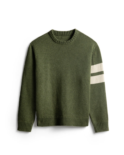 Front of Comp Stripe Sweater in Olive 