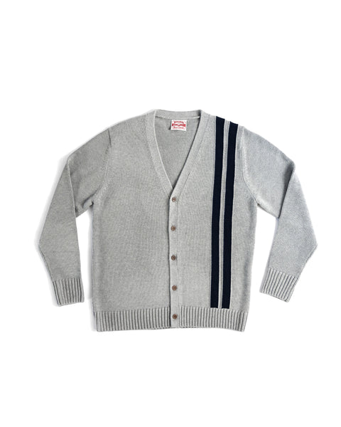 Gray cardigan with a black stripe on a white background