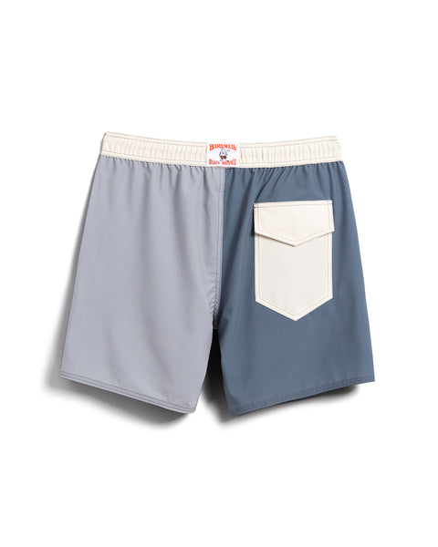 Wright Short with half quarry & slate colored fabric. Back view of shorts.