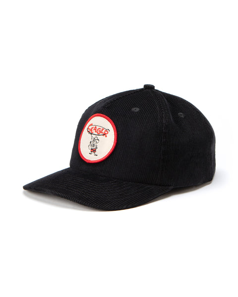Image shows front of Roping Birdie Snapback in black. A red and white patch with birdie graphic sits on the forward facing panel.