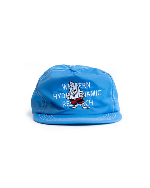 Front view of Sky Blue WHR hat with embroidered Birdie standing over Western Hydronamic Research